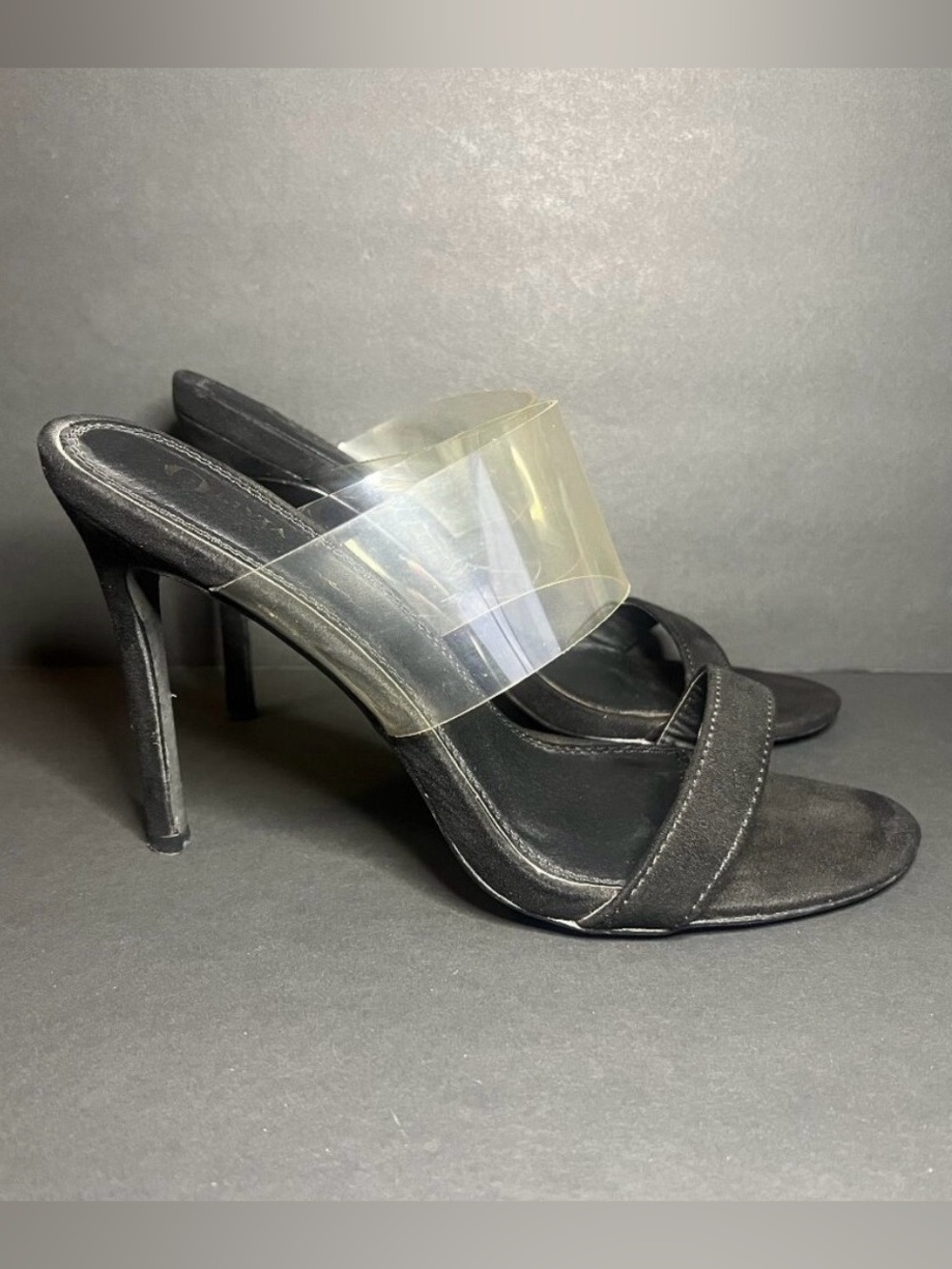 Olivia Fargiano Black Y2K Style Clear Strap Open Toe Slip On Heels Shoes 9